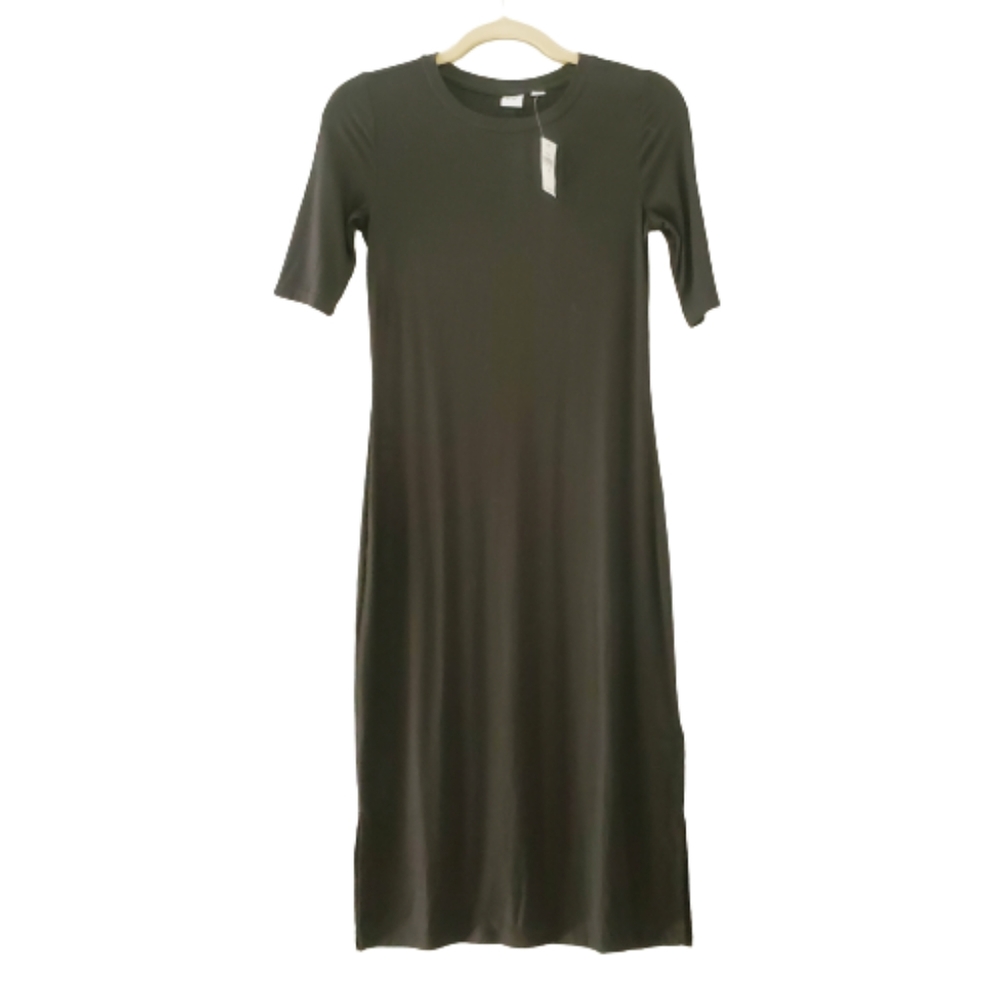 NWT XS GAP Black Ribbed Bodycon Maxi Dress